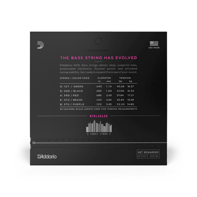 D'Addario NYXL Nickel 5-String Bass Guitar Strings, 45-130, Regular Light, Long Scale