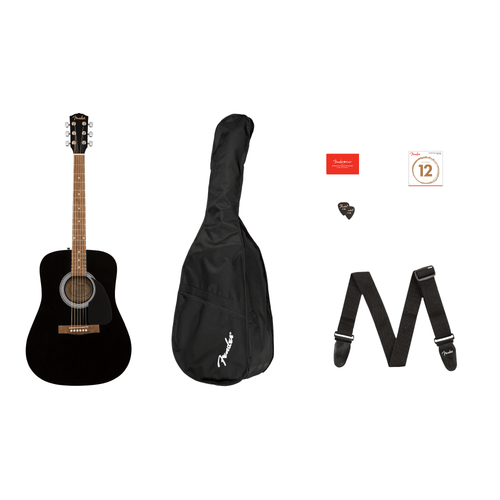 Fender FA-115 Dreadnought Pack, Black, Walnut Fingerboard Acoustic Guitar