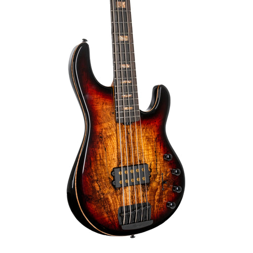 Music Man 35th Anniversary StingRay 5H 5-String Bass Guitar, Ebony, Spalted Sunburst With Mono Bag