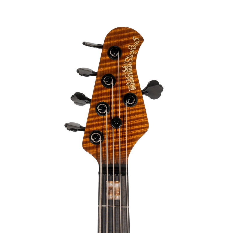 Music Man 35th Anniversary StingRay 5H 5-String Bass Guitar, Ebony, Spalted Sunburst With Mono Bag