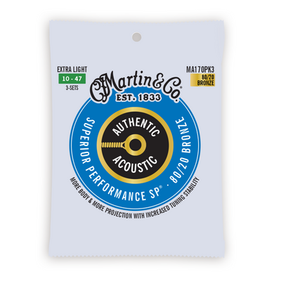 Martin 3 Pack 10-47 Extra Light Authentic Acoustic SP 80/20 Bronze Guitar Strings