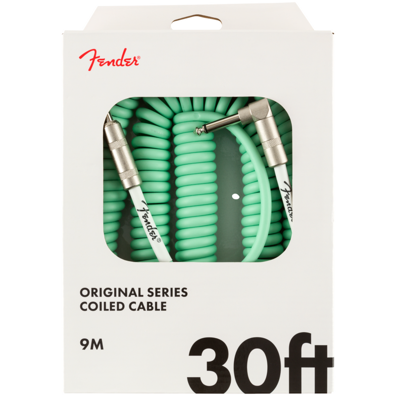 Fender 30’ Original Series Coil Cable, Straight/Angle, Seafoam Green Cable