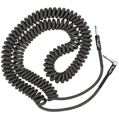Fender 30' Professional Series Coil Cable, Straight/Angle, Gray Tweed Guitar Cable
