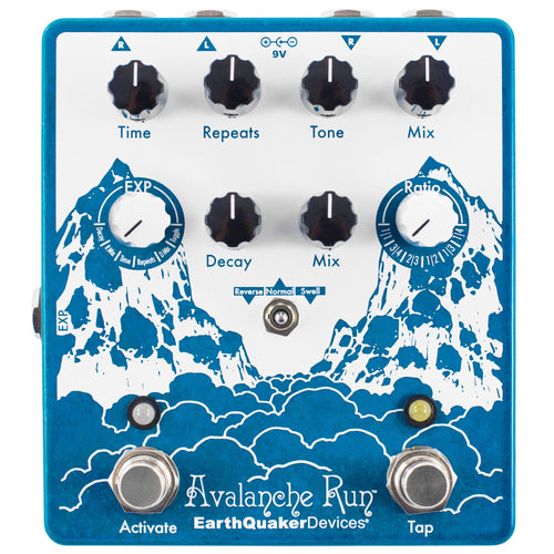 delay pedal with expression input EarthQuaker Devices Avalanche Run V2 Stereo Delay Reverb Pedal