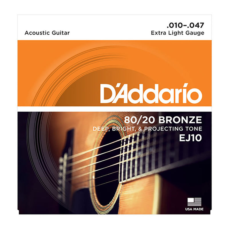 D'Addario 10-47 Extra Light 80/20 Bronze Acoustic Strings