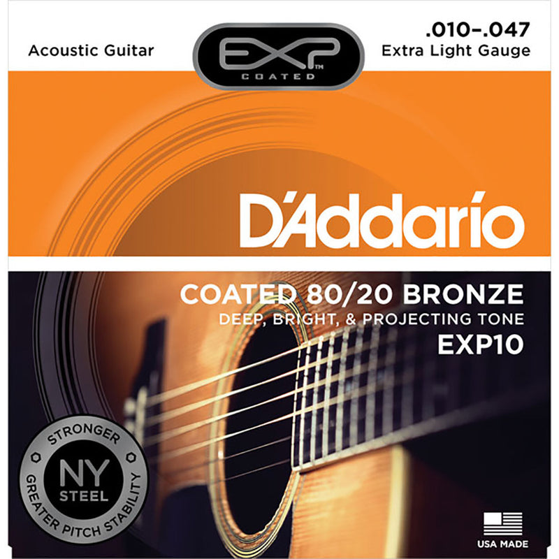 D'Addario 10-47 Extra Light Coated 80/20 Bronze Acoustic Strings