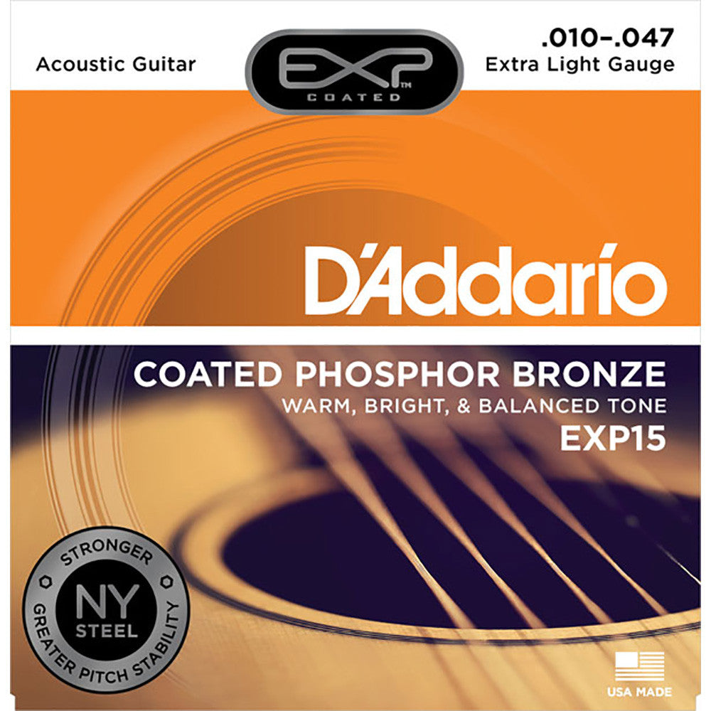 D'Addario 10-47 Coated Extra Light Phosphor Bronze Acoustic Strings