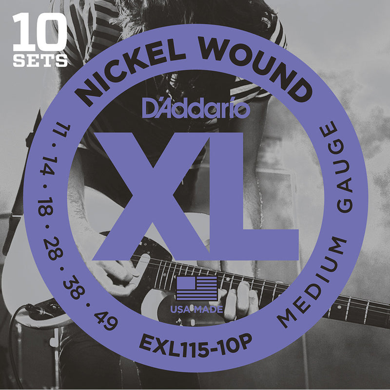 D'Addario 10-Pack EXL115 Nickel Wound - Medium/Blues-Jazz Rock - 11-49