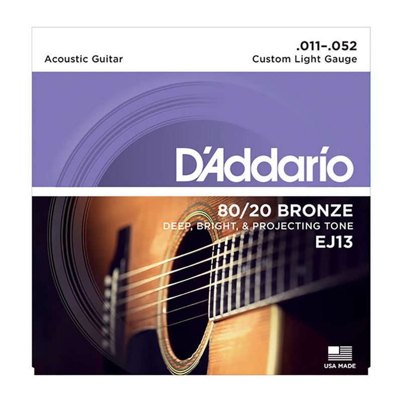 D'Addario 11-52 Custom Light 80/20 Bronze Acoustic Strings