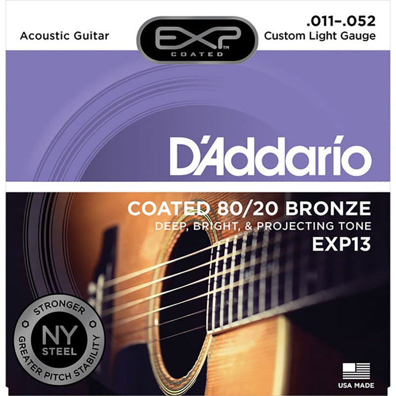 D'Addario 11-52 Custom Light Coated 80/20 Bronze Acoustic Strings