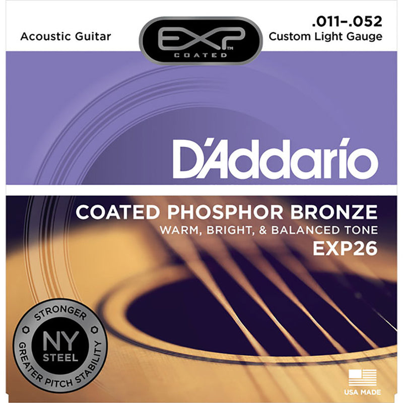 D'Addario 11-52 Custom Light Coated Phosphor Bronze Acoustic Strings