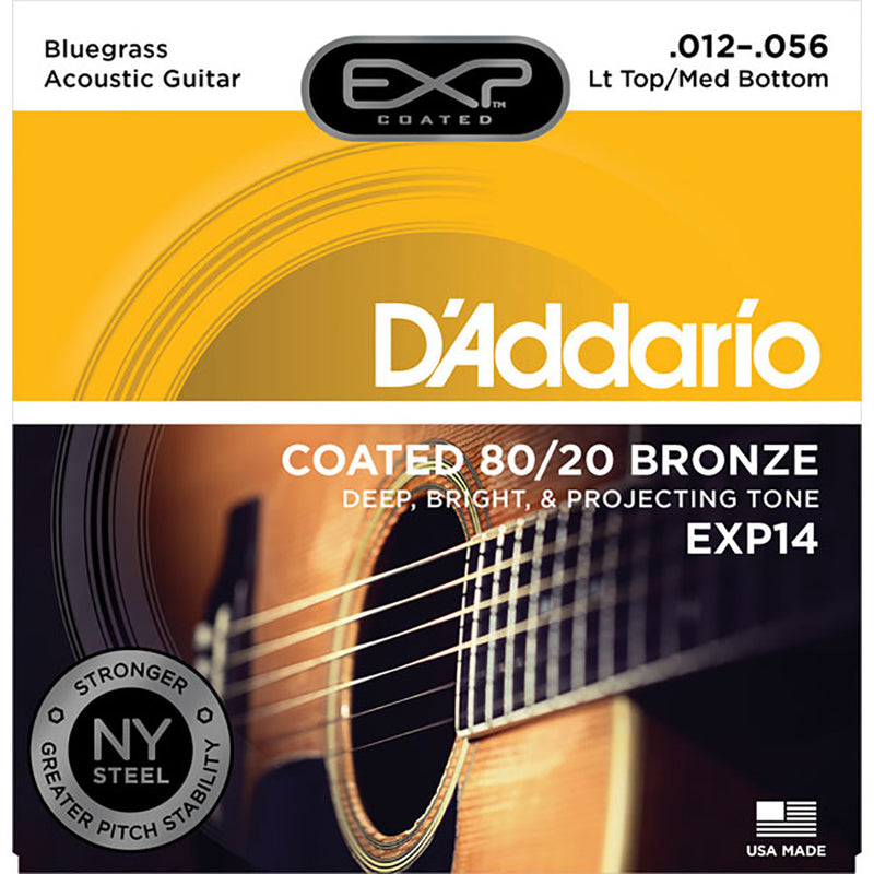 D'Addario 12-56 Light Top Medium Bottom Bluegrass Coated 80/20 Bronze Acoustic Set