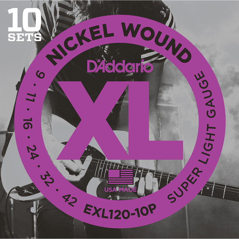 D'Addario 9-42 Super Light Nickel Wound Electric Strings - 10-Pack
