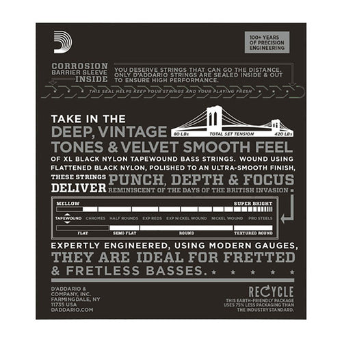 D'Addario Black Nylon Tapewound Short Scale Bass Strings