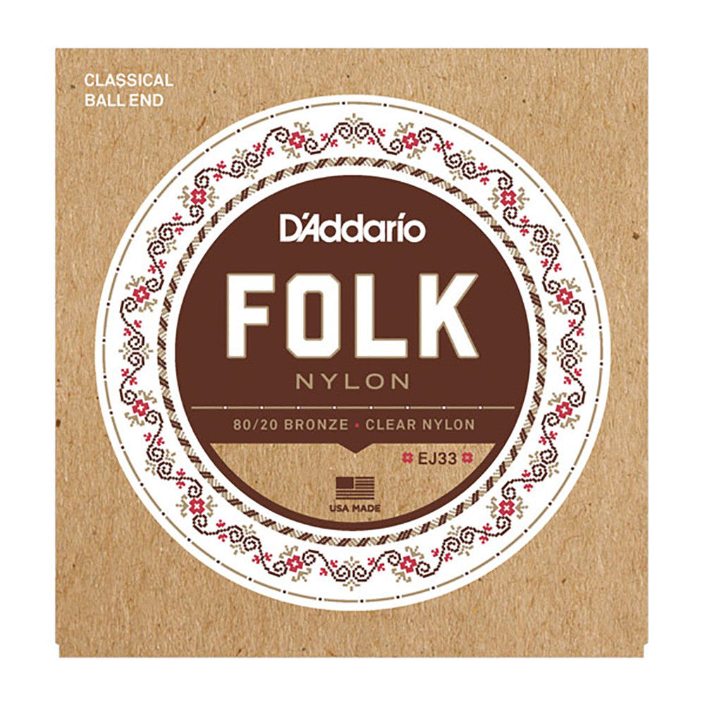 D'Addario 80/20 Bronze Clear Folk Nylon Strings Ball End