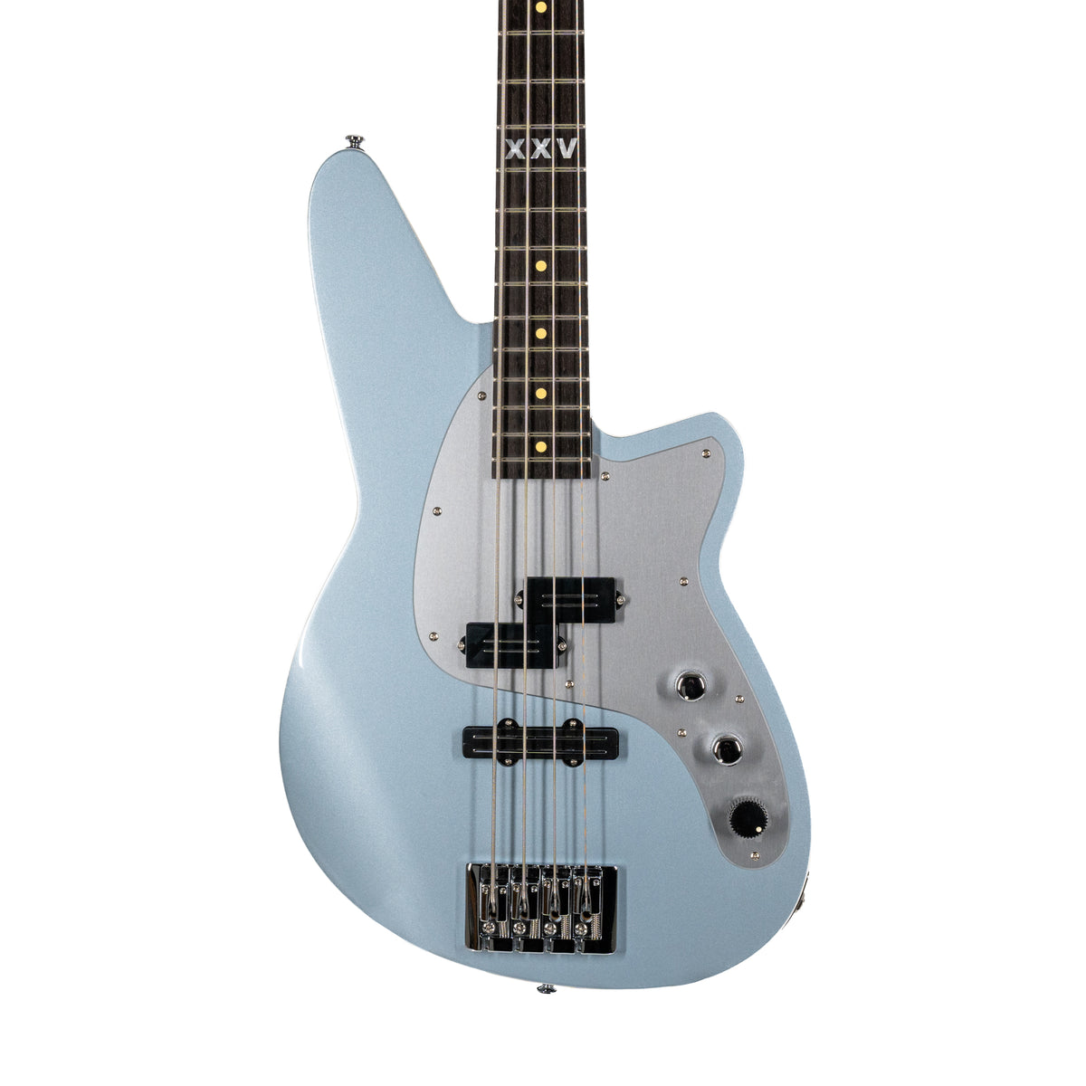 Reverend Decision P Bass Guitar 25th Anniversary Edition, Ebony, Metallic Silver Freeze