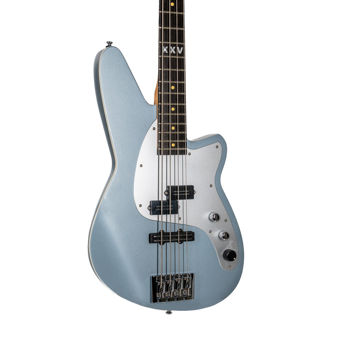 Reverend Decision P Bass Guitar 25th Anniversary Edition, Ebony, Metallic Silver Freeze
