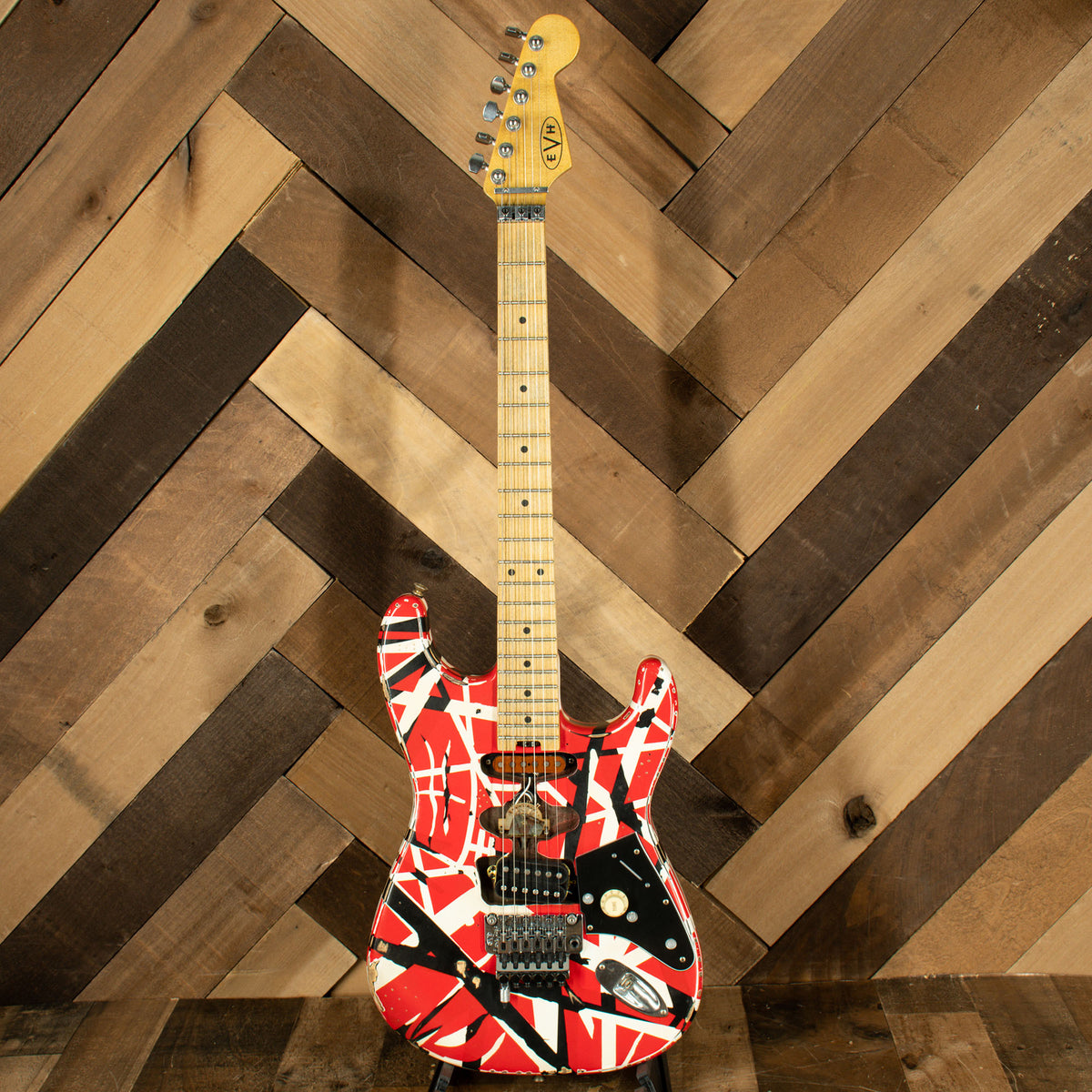 EVH 2019 Striped Series Frankie Electric Guitar, Red White & Black Stripes Relic With Gigbag - Used