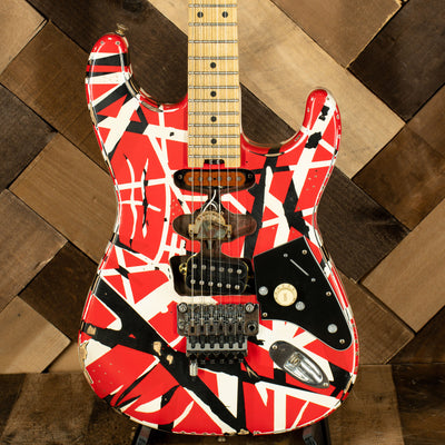 EVH 2019 Striped Series Frankie Electric Guitar, Red White & Black Stripes Relic With Gigbag - Used