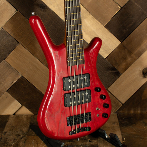 Warwick 2007 German Pro Series Corvette Double Buck 5 String Bass Guitar, Red Transparent Stain With Gig Bag - Used