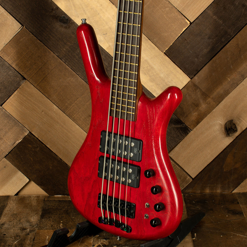 Warwick 2007 German Pro Series Corvette Double Buck 5 String Bass Guitar, Red Transparent Stain With Gig Bag - Used