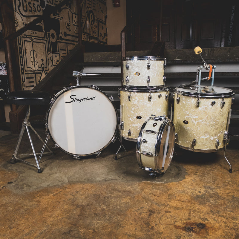 Slingerland 1970s Buddy Rich Outfit White Marine Pearl Drum Kit With Snare Drum And Hardware - Used