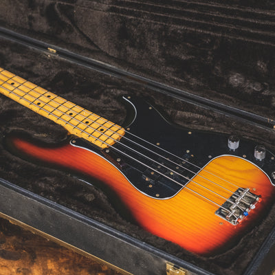 1975 Fender Precision Bass Guitar, 3 Tone Sunburst With Hard Case - Used