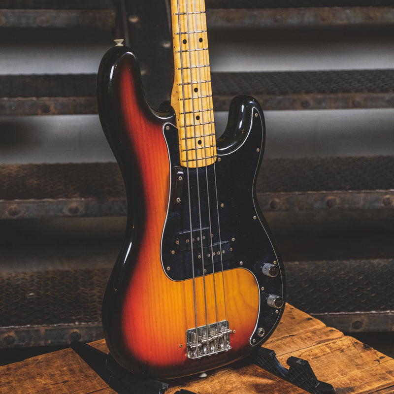 1975 Fender Precision Bass Guitar, 3 Tone Sunburst With Hard Case - Used