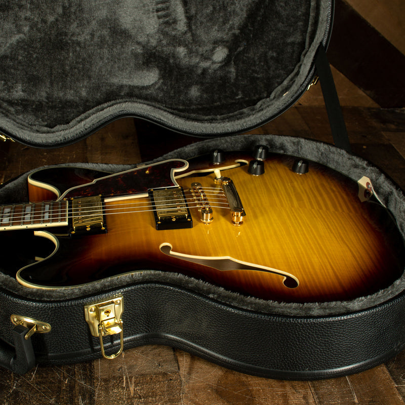 2020 D'Angelico Excel DC Semi-Hollow Electric Guitar, Vintage Sunburst with Hard Case - Used