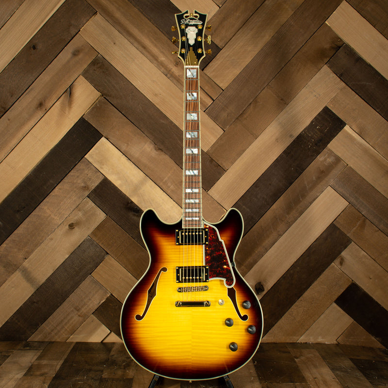 2020 D'Angelico Excel DC Semi-Hollow Electric Guitar, Vintage Sunburst with Hard Case - Used