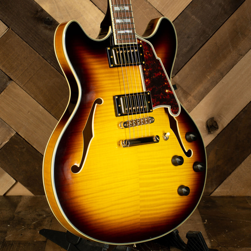 2020 D'Angelico Excel DC Semi-Hollow Electric Guitar, Vintage Sunburst with Hard Case - Used