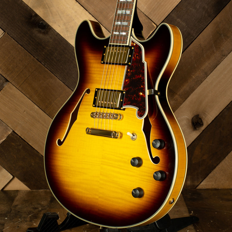 2020 D'Angelico Excel DC Semi-Hollow Electric Guitar, Vintage Sunburst with Hard Case - Used