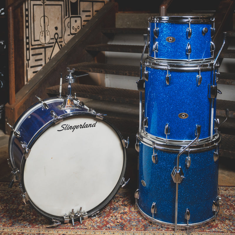 1960's/1970's Slingerland Mismatched Drum Kit, Blue Sparkle - Used