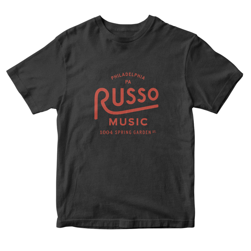 Russo Music 'Philly Spring Garden Logo' T-Shirt, Red on Grey