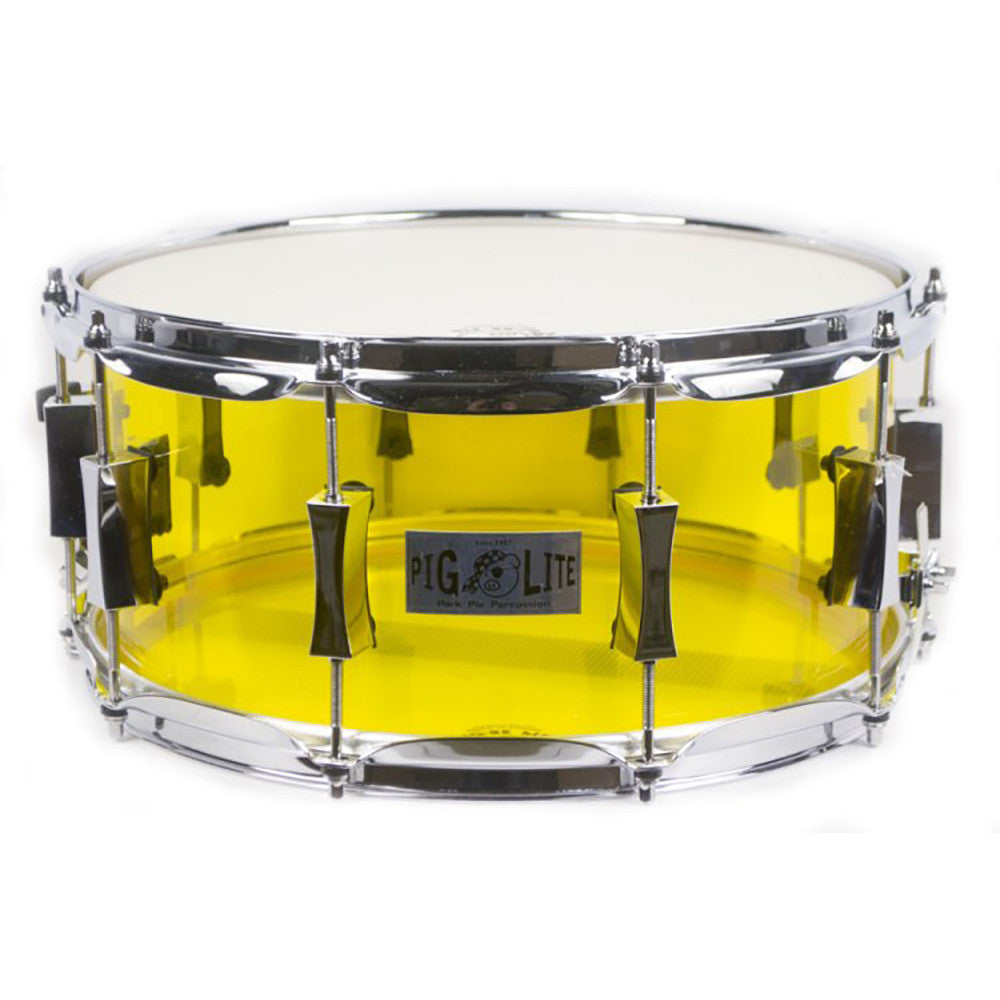 Pork Pie 6.5x14" Pig Lite Acrylic Snare - Yellow - Chrome Hardware