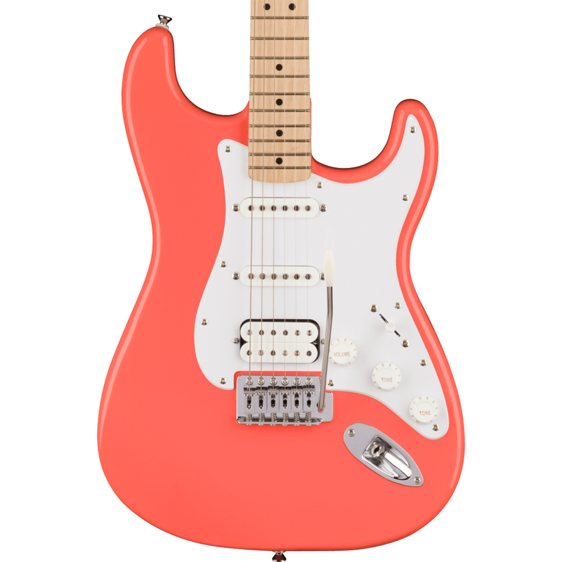 Squier Sonic Stratocaster HSS, Maple Fingerboard, White Pickguard, Tahitian Coral Electric Guitar