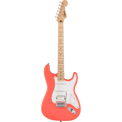 Squier Sonic Stratocaster HSS, Maple Fingerboard, White Pickguard, Tahitian Coral Electric Guitar