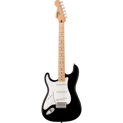 Squier Sonic Stratocaster, Left Handed, Maple Fingerboard, White Pickguard, Black Electric Guitar
