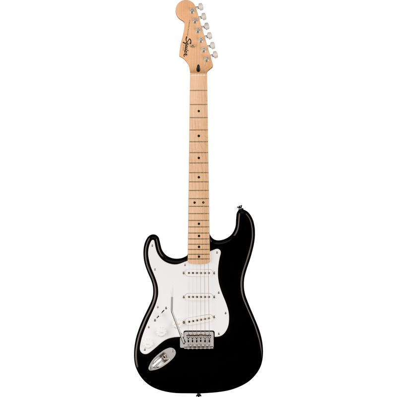 Squier Sonic Stratocaster, Left Handed, Maple Fingerboard, White Pickguard, Black Electric Guitar