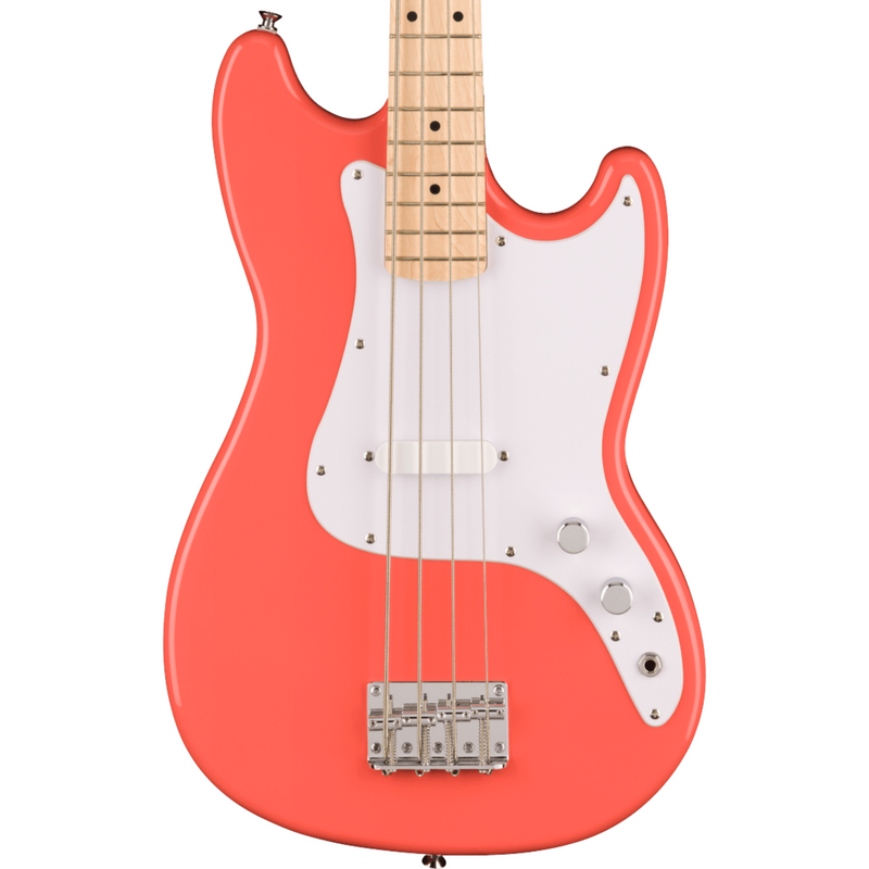 Squier Sonic Bronco Bass, Maple Fingerboard, White Pickguard, Tahitian Coral Bass Guitar