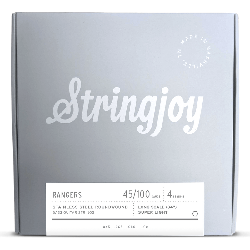 Stringjoy 45-100 Rangers Super Light Gauge 4 String Long Scale Stainless Steel Bass Guitar Strings