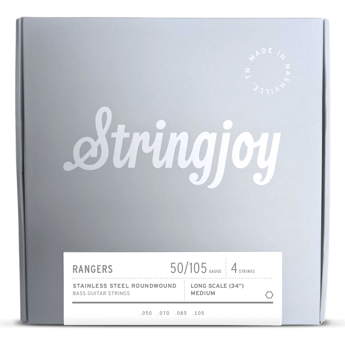 Stringjoy 50-105 Rangers Medium Gauge 4 String Long Scale Stainless Steel Bass Guitar Strings