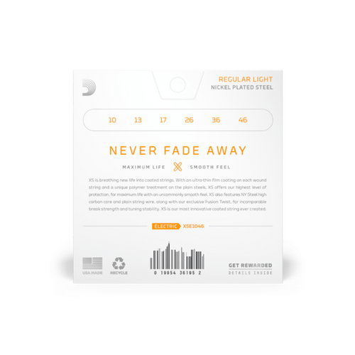 D'Addario 10-46 XS Nickel Plated Steel Electric Guitar Strings, Regular Light