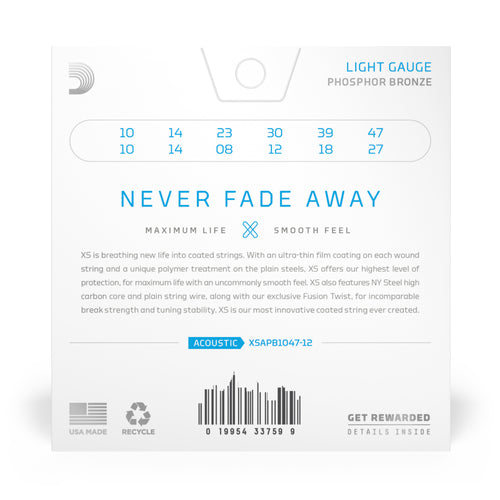 D'Addario 10-47 XS Phosphor Bronze 12 String Light Acoustic Strings