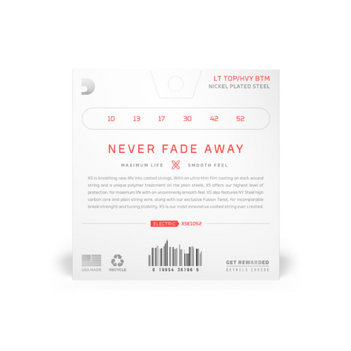 D'Addario 10-52 XS Nickel Plated Electric Guitar Strings, Light Top/Heavy Bottom