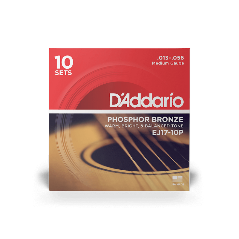 D'Addario 10-Pack EJ17 Phosphor Bronze, Medium, 13-56