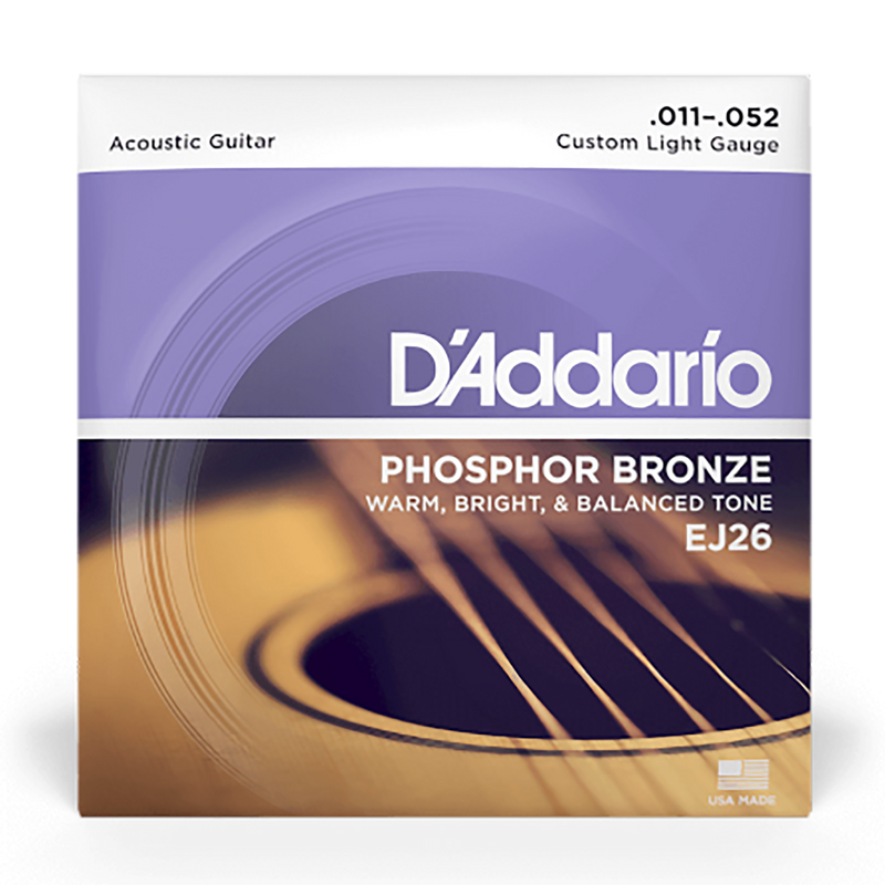 D'Addario 10 Pack EJ26 Phosphor Bronze Acoustic Strings, Custom Light, 11-52