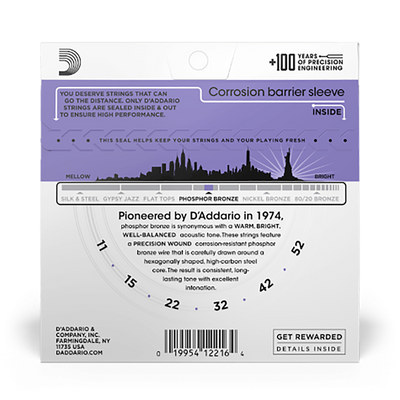 D'Addario 10 Pack EJ26 Phosphor Bronze Acoustic Strings, Custom Light, 11-52