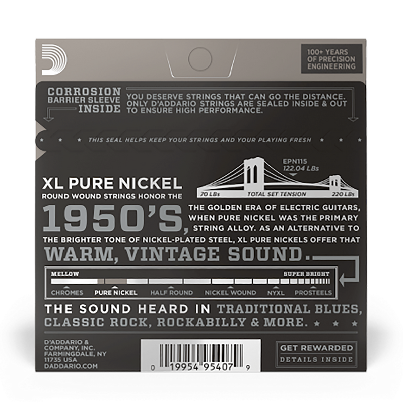 D'Addario 11-48 Blues/Jazz Rock Pure Nickel Electric Strings