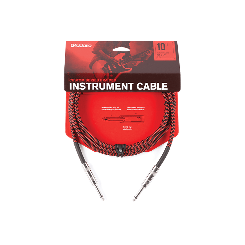 D'Addario 15 Foot Braided Instrument Cable, Red